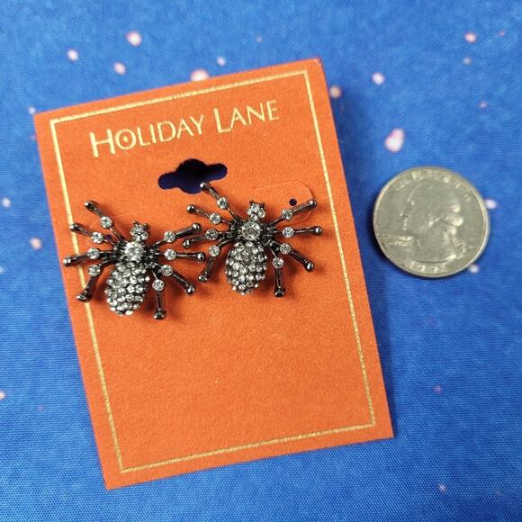 NWT Elegant Crystal Spider Post Back Earrings Macy's Charter Club Halloween - Picture 4 of 4